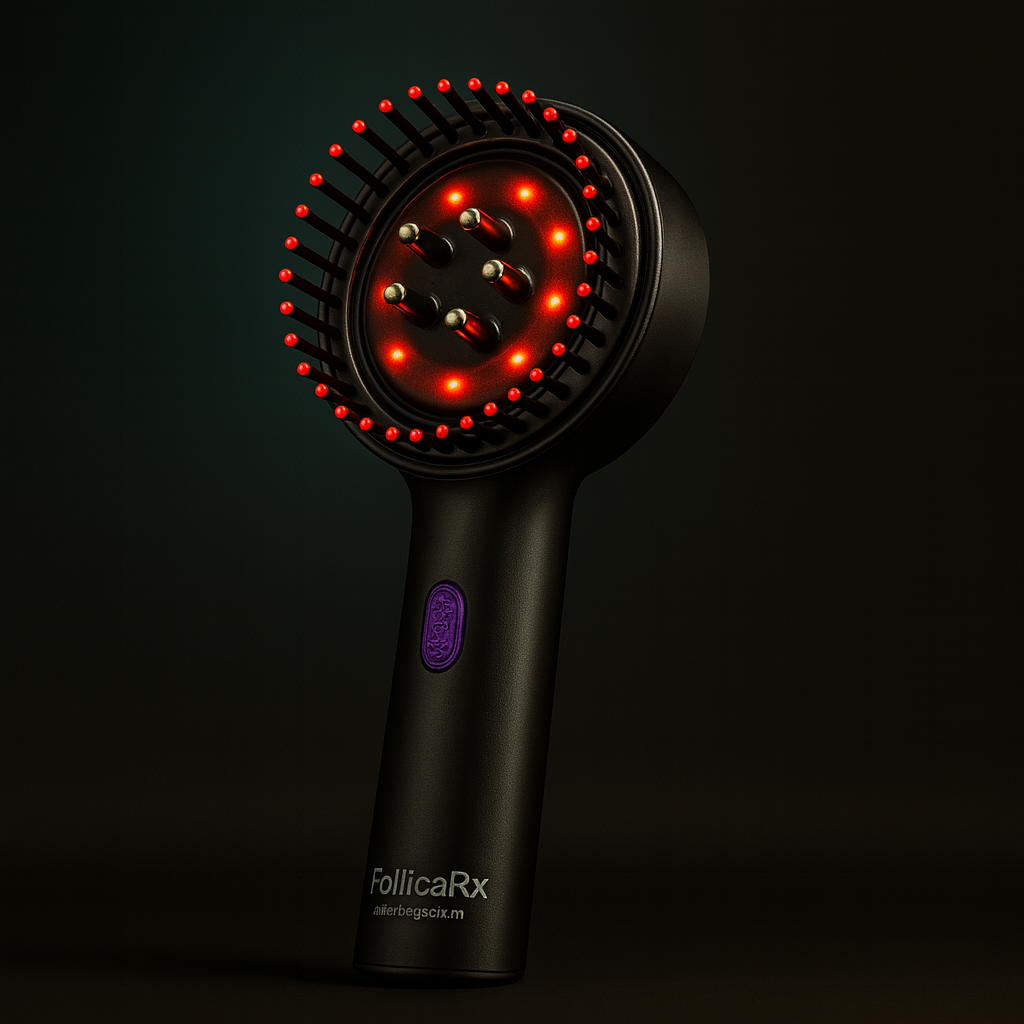 FollicaRx red-light scalp massager glowing